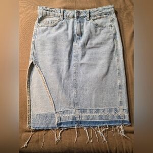 Bershka Light Blue Denim Pencil Skirt with Side Slit